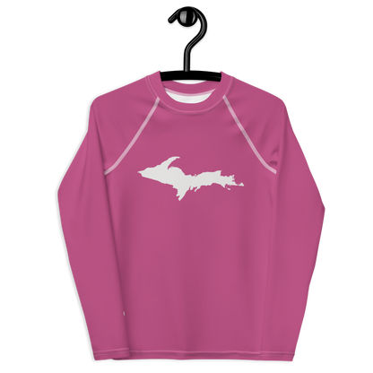 Michigan Upper Peninsula Rash Guard (w/ UP Outline) | Youth - Apple Blossom Pink