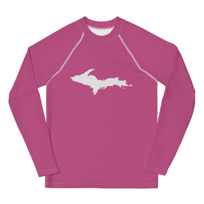 Michigan Upper Peninsula Rash Guard (w/ UP Outline) | Youth - Apple Blossom Pink