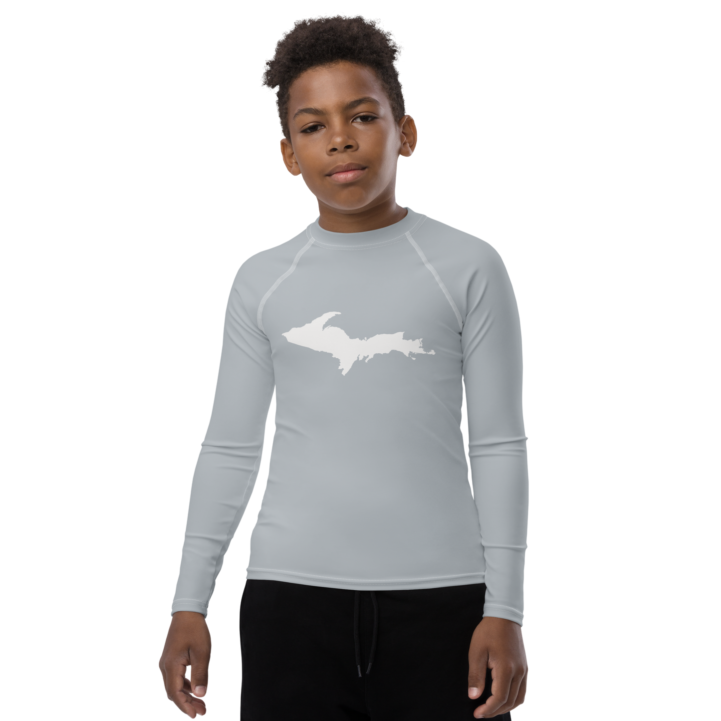 Michigan Upper Peninsula Rash Guard (w/ UP Outline) | Youth - Silver