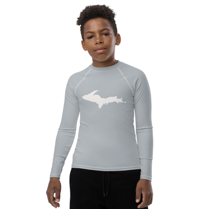 Michigan Upper Peninsula Rash Guard (w/ UP Outline) | Youth - Silver