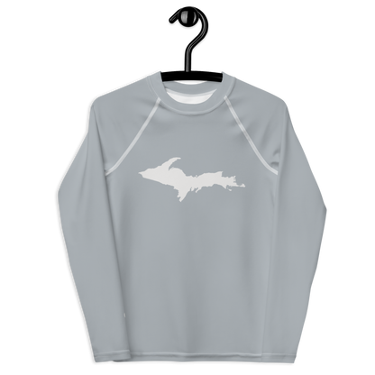 Michigan Upper Peninsula Rash Guard (w/ UP Outline) | Youth - Silver