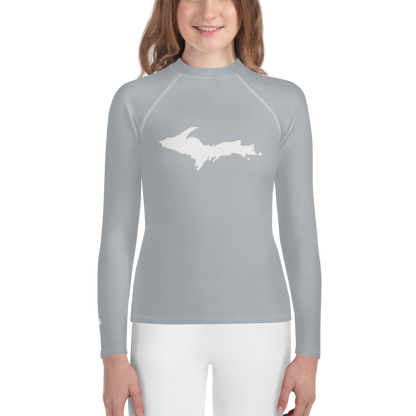 Michigan Upper Peninsula Rash Guard (w/ UP Outline) | Youth - Silver