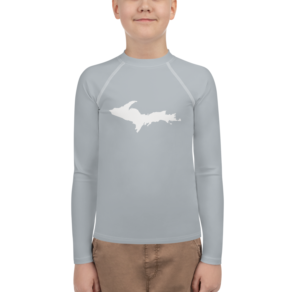 Michigan Upper Peninsula Rash Guard (w/ UP Outline) | Youth - Silver