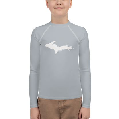 Michigan Upper Peninsula Rash Guard (w/ UP Outline) | Youth - Silver