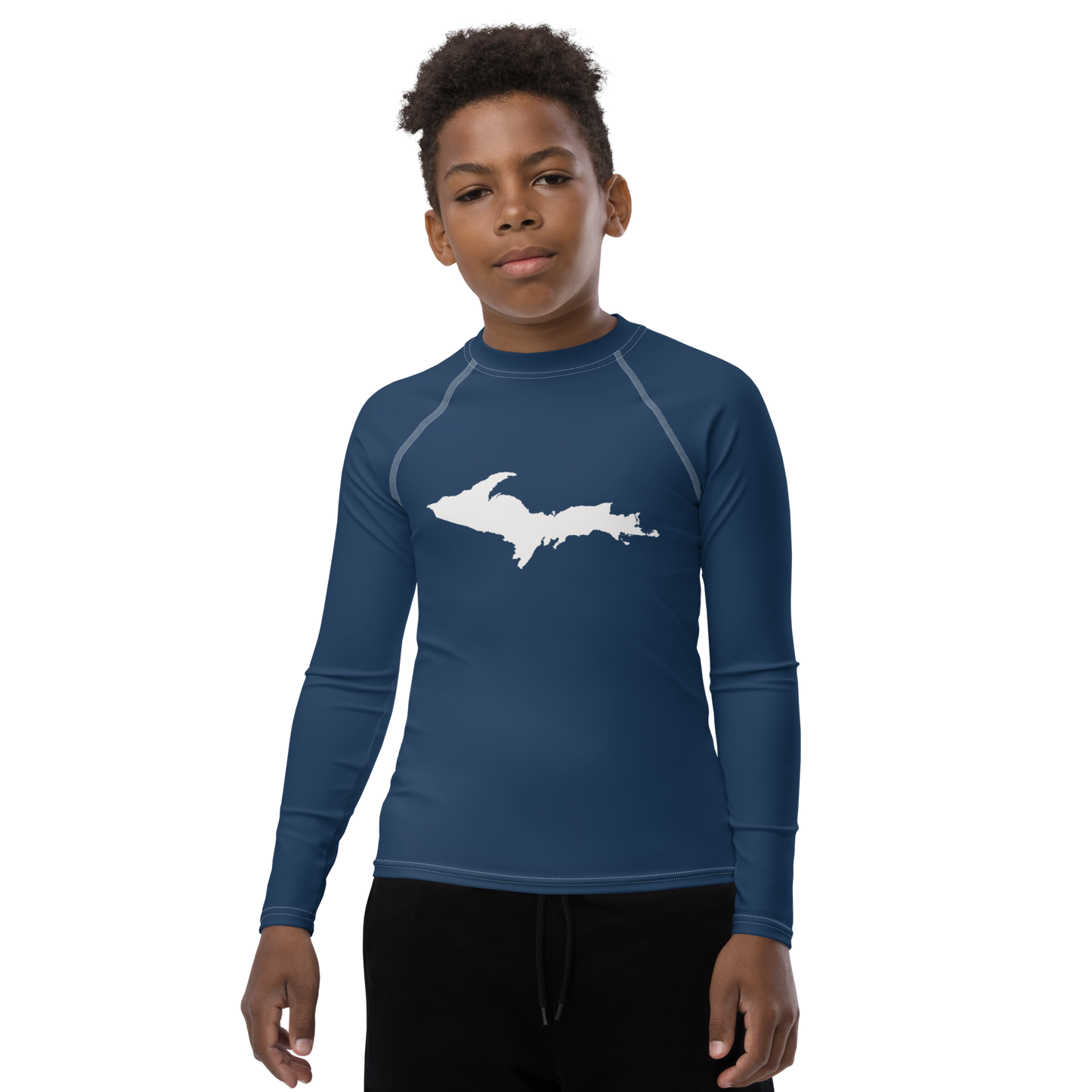 Michigan Upper Peninsula Rash Guard (w/ UP Outline) | Youth - Navy