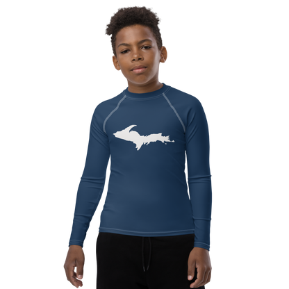 Michigan Upper Peninsula Rash Guard (w/ UP Outline) | Youth - Navy