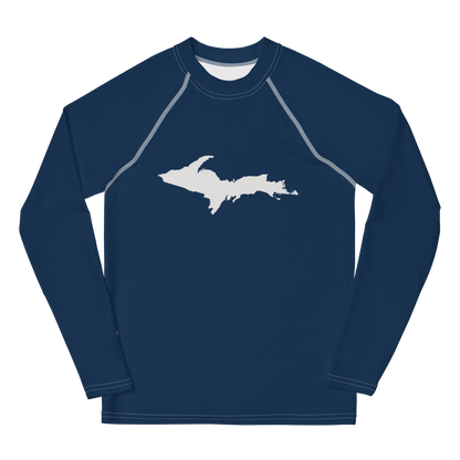 Michigan Upper Peninsula Rash Guard (w/ UP Outline) | Youth - Navy