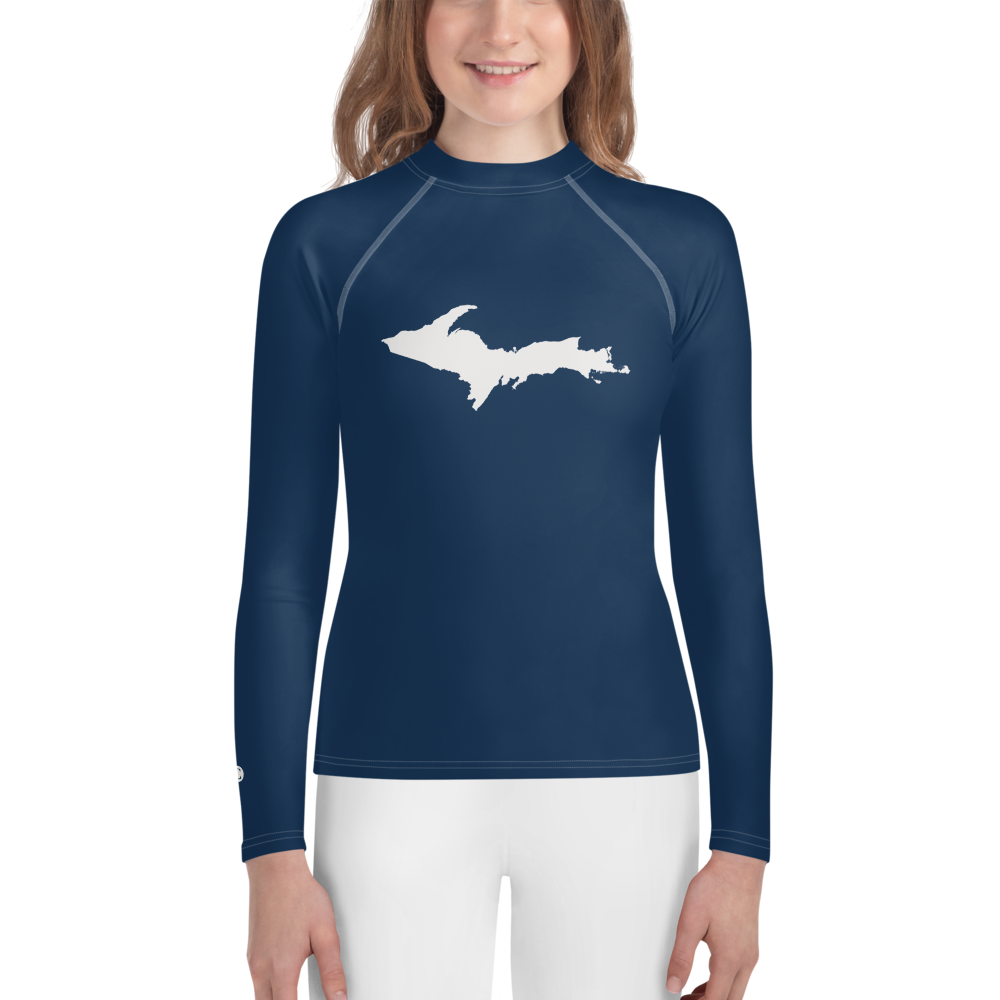 Michigan Upper Peninsula Rash Guard (w/ UP Outline) | Youth - Navy