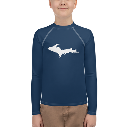 Michigan Upper Peninsula Rash Guard (w/ UP Outline) | Youth - Navy