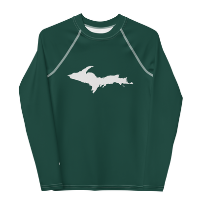 Michigan Upper Peninsula Rash Guard (w/ UP Outline) | Youth - Laconic Green