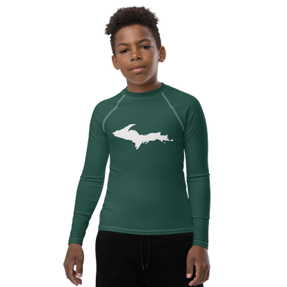 Michigan Upper Peninsula Rash Guard (w/ UP Outline) | Youth - Laconic Green