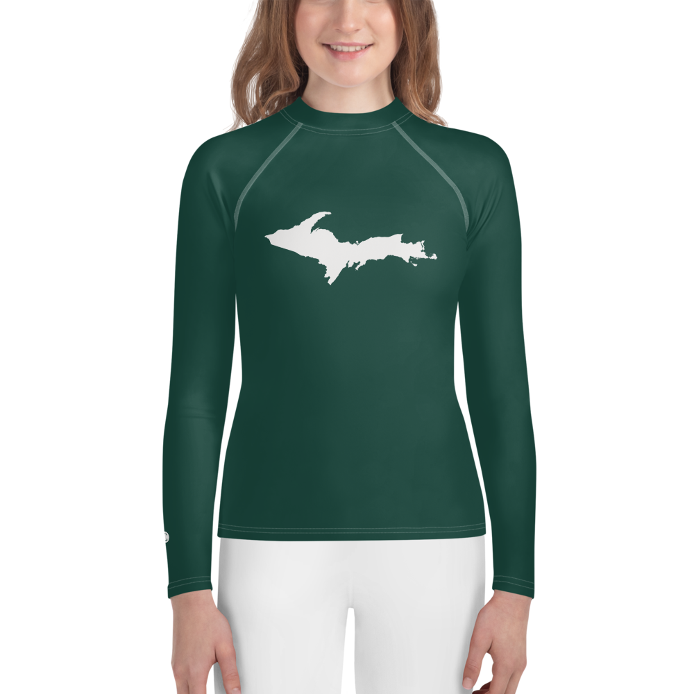 Michigan Upper Peninsula Rash Guard (w/ UP Outline) | Youth - Laconic Green