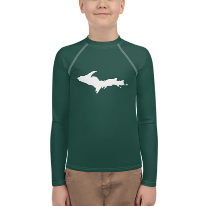 Michigan Upper Peninsula Rash Guard (w/ UP Outline) | Youth - Laconic Green