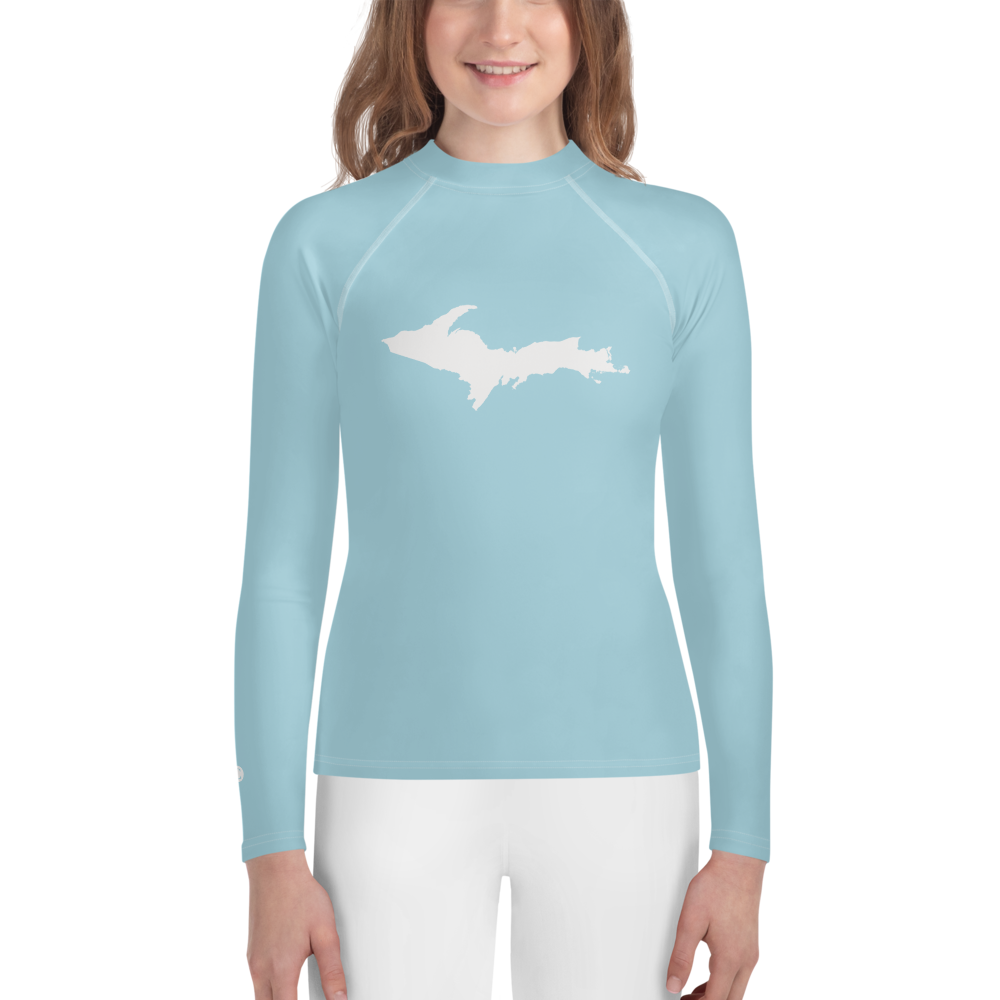 Michigan Upper Peninsula Rash Guard (w/ UP Outline) | Youth - '58 Caddie Blue