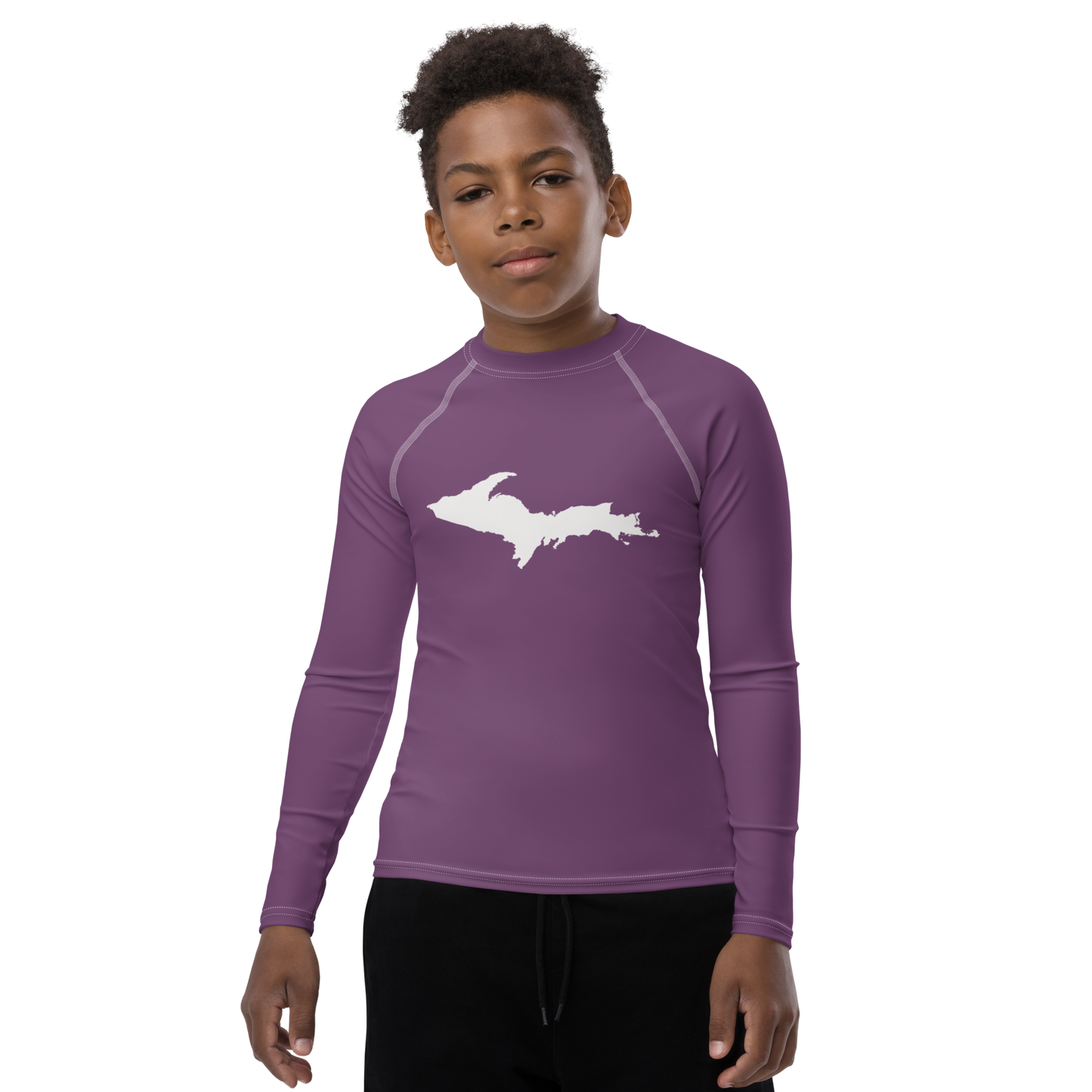 Michigan Upper Peninsula Rash Guard (w/ UP Outline) | Youth - Plum