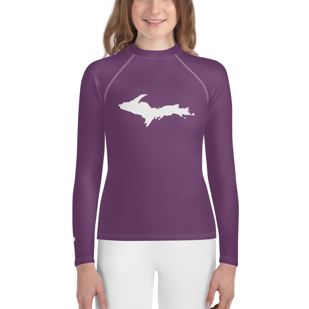 Michigan Upper Peninsula Rash Guard (w/ UP Outline) | Youth - Plum