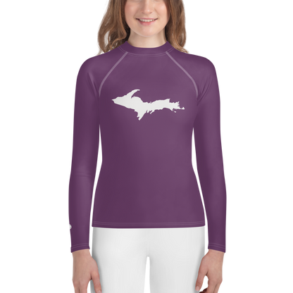 Michigan Upper Peninsula Rash Guard (w/ UP Outline) | Youth - Plum