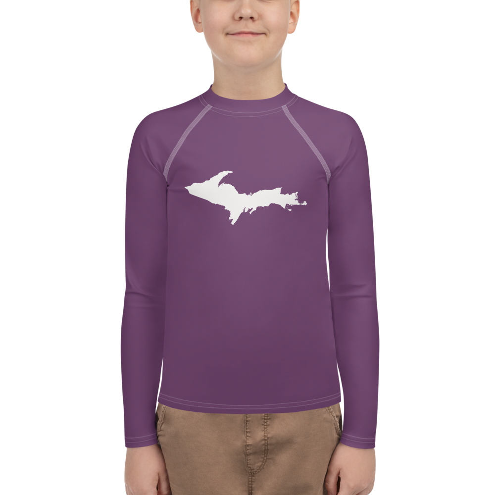 Michigan Upper Peninsula Rash Guard (w/ UP Outline) | Youth - Plum