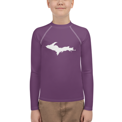 Michigan Upper Peninsula Rash Guard (w/ UP Outline) | Youth - Plum