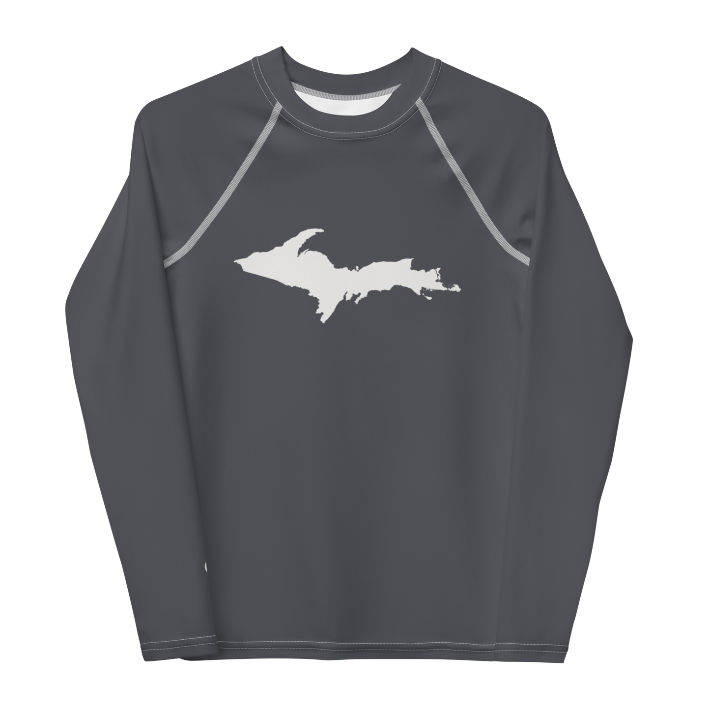 Michigan Upper Peninsula Rash Guard (w/ UP Outline) | Youth - Iron Ore Grey