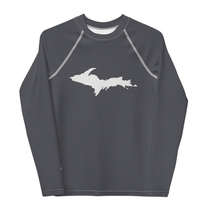 Michigan Upper Peninsula Rash Guard (w/ UP Outline) | Youth - Iron Ore Grey