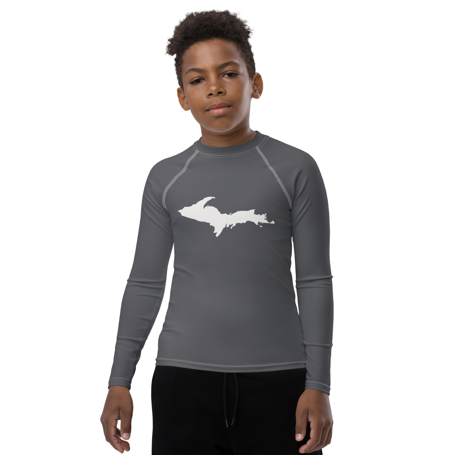 Michigan Upper Peninsula Rash Guard (w/ UP Outline) | Youth - Iron Ore Grey