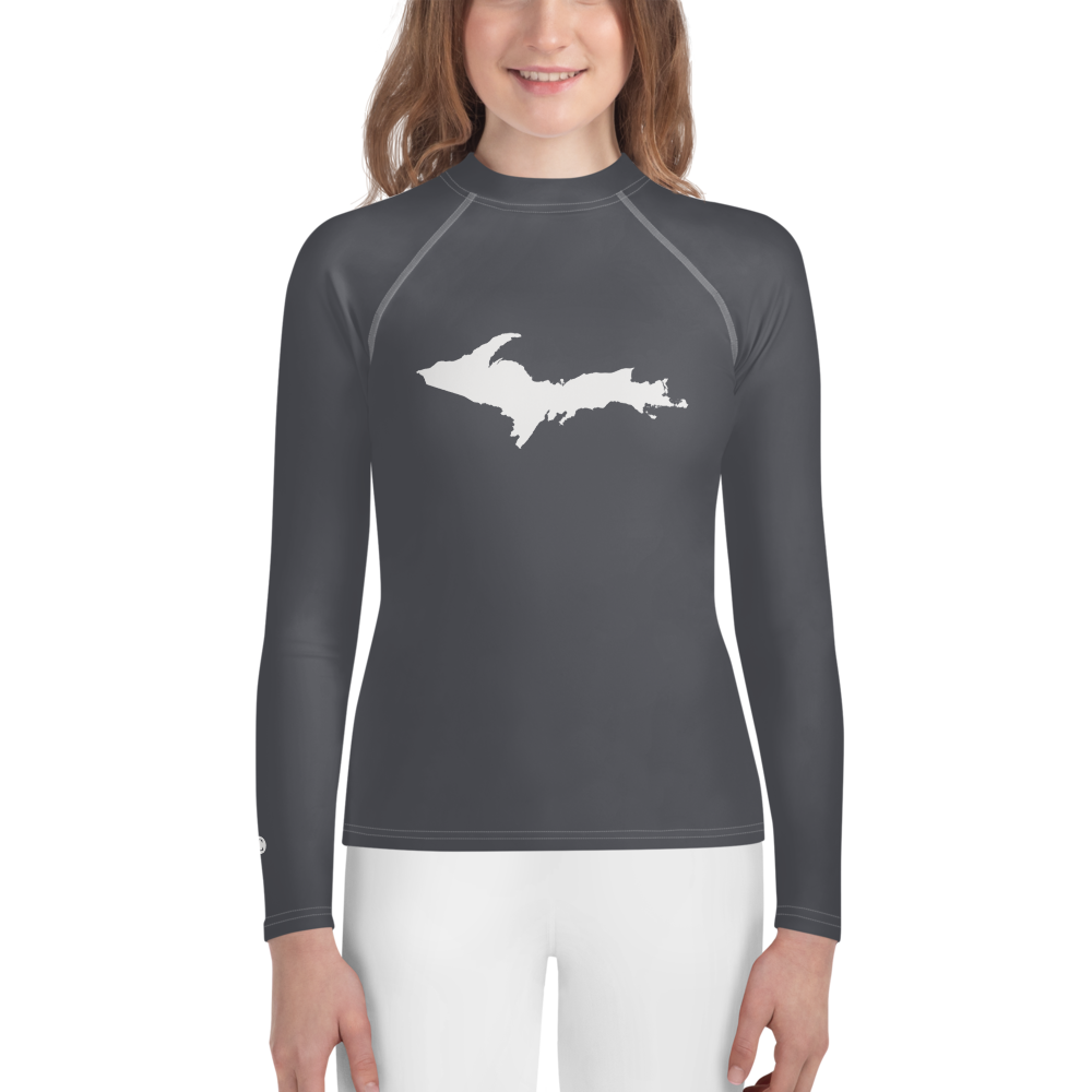 Michigan Upper Peninsula Rash Guard (w/ UP Outline) | Youth - Iron Ore Grey