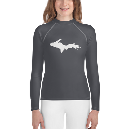 Michigan Upper Peninsula Rash Guard (w/ UP Outline) | Youth - Iron Ore Grey