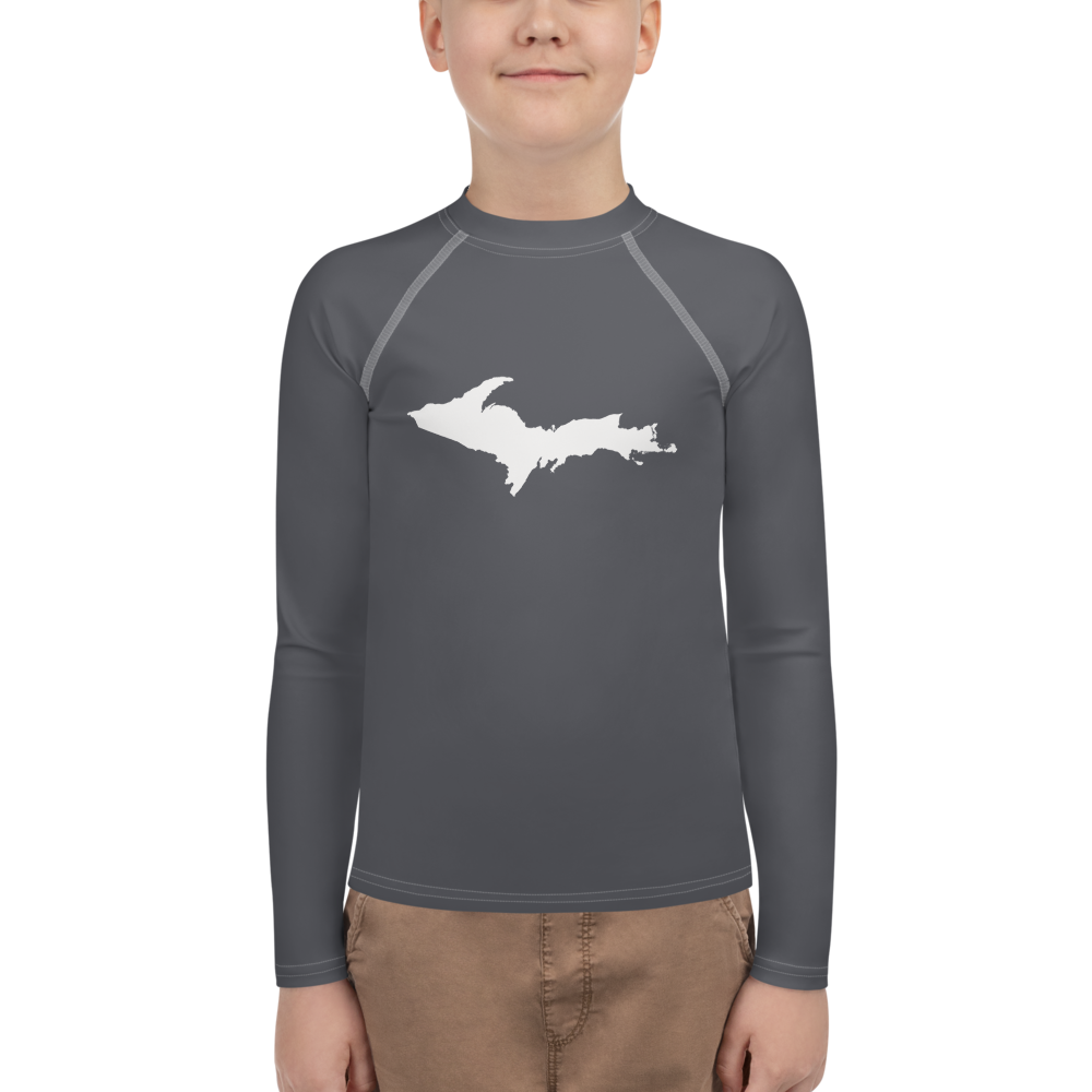 Michigan Upper Peninsula Rash Guard (w/ UP Outline) | Youth - Iron Ore Grey