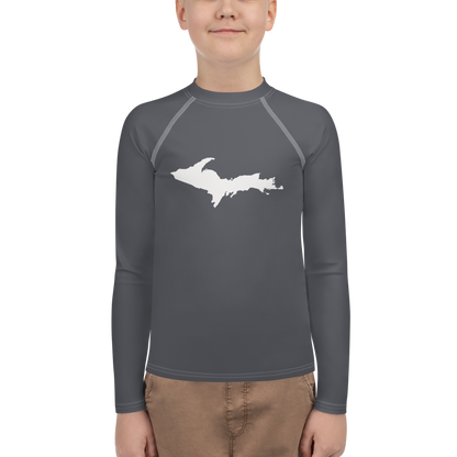 Michigan Upper Peninsula Rash Guard (w/ UP Outline) | Youth - Iron Ore Grey