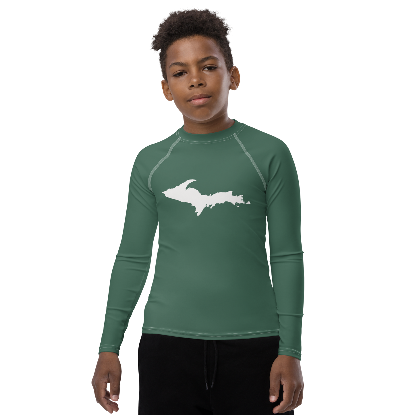 Michigan Upper Peninsula Rash Guard (w/ UP Outline) | Youth - Ginger Ale Green