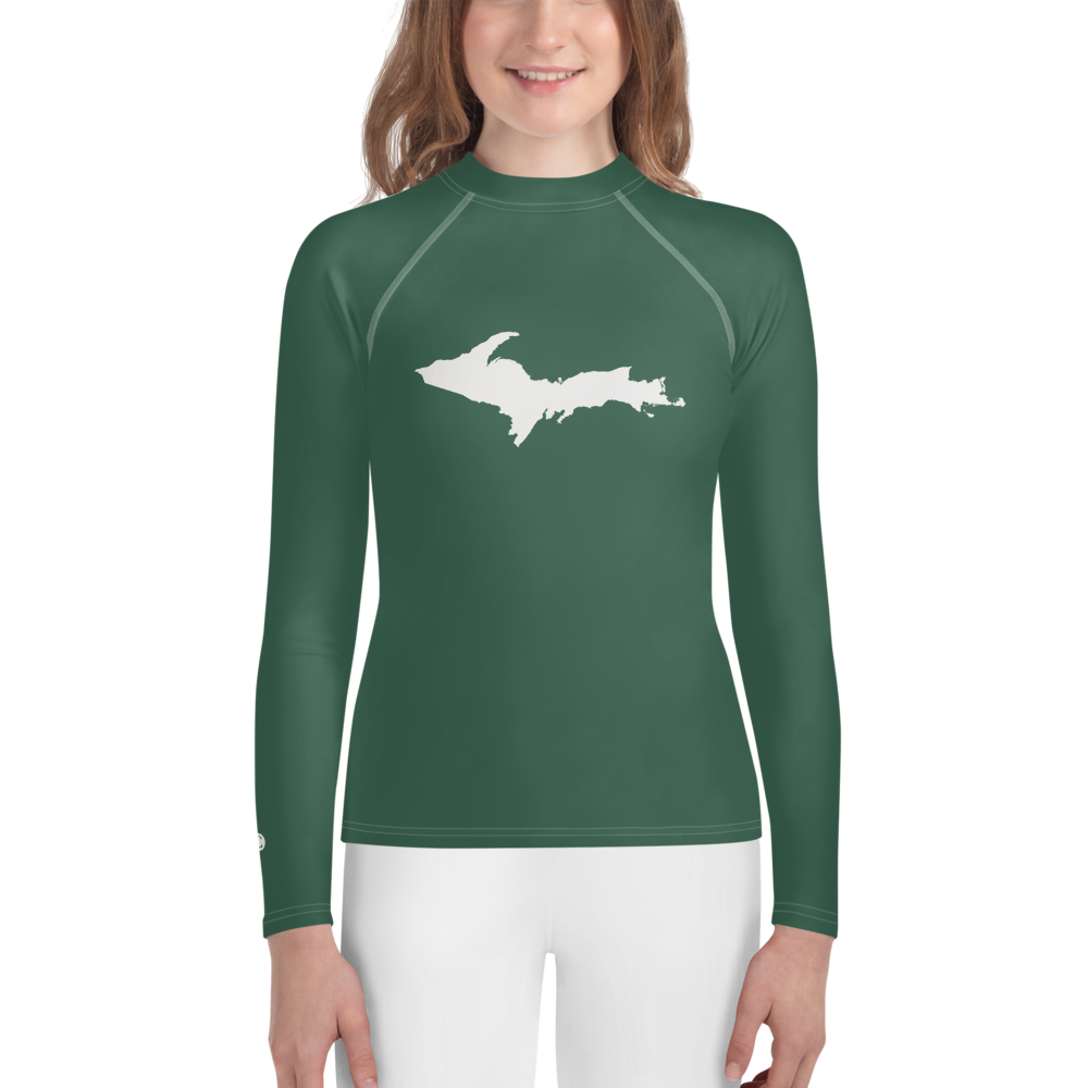 Michigan Upper Peninsula Rash Guard (w/ UP Outline) | Youth - Ginger Ale Green