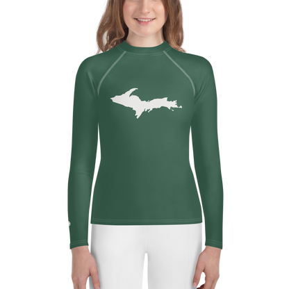 Michigan Upper Peninsula Rash Guard (w/ UP Outline) | Youth - Ginger Ale Green