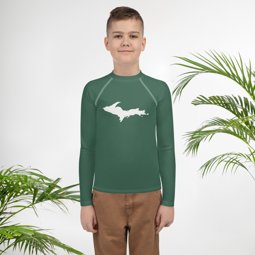 Michigan Upper Peninsula Rash Guard (w/ UP Outline) | Youth - Ginger Ale Green