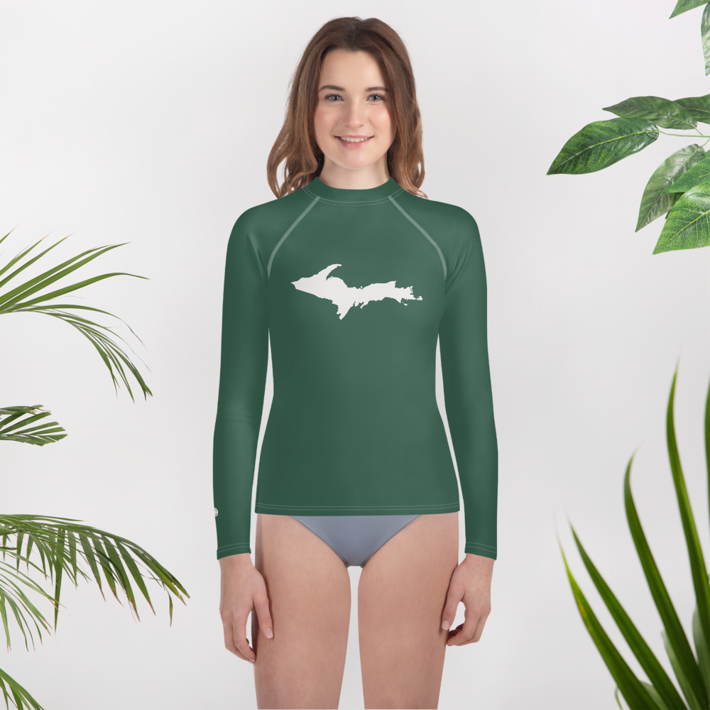 Michigan Upper Peninsula Rash Guard (w/ UP Outline) | Youth - Ginger Ale Green