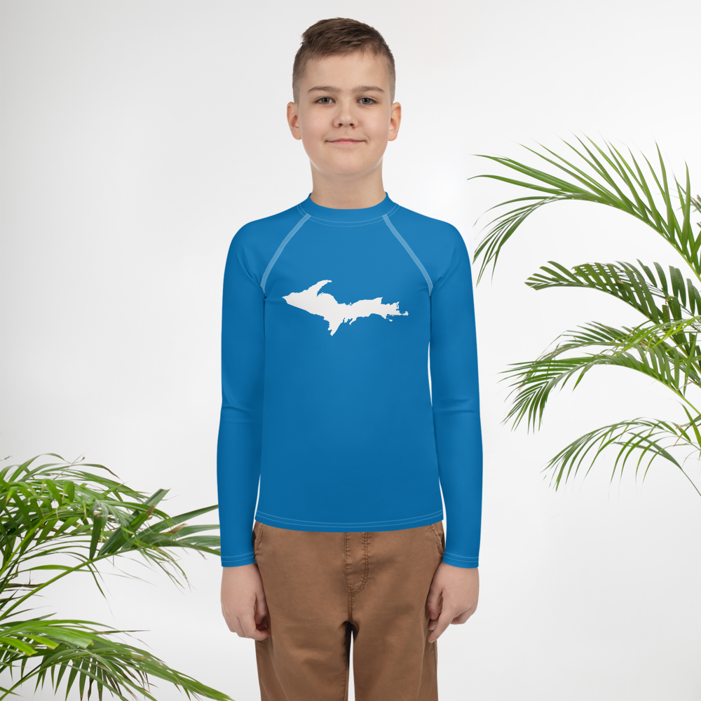 Michigan Upper Peninsula Rash Guard (w/ UP Outline) | Youth - Azure