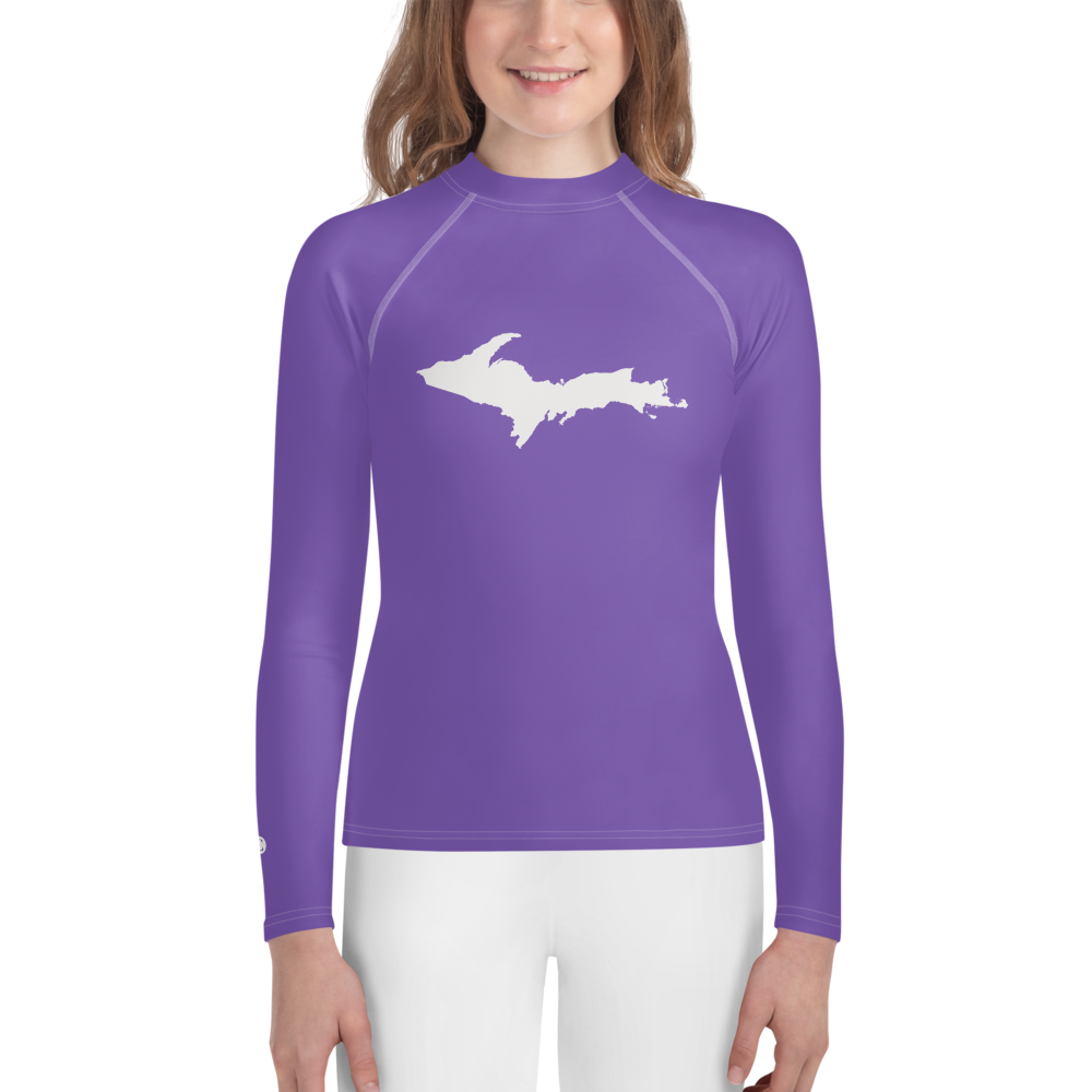 Michigan Upper Peninsula Rash Guard (w/ UP Outline) | Youth - Lake Iris