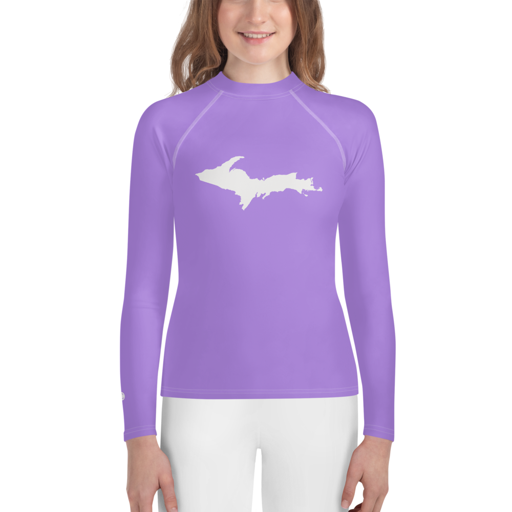 Michigan Upper Peninsula Rash Guard (w/ UP Outline) | Youth - Lavender