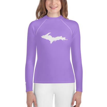 Michigan Upper Peninsula Rash Guard (w/ UP Outline) | Youth - Lavender