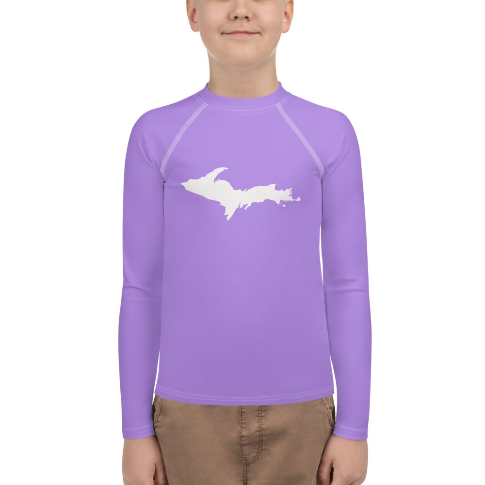 Michigan Upper Peninsula Rash Guard (w/ UP Outline) | Youth - Lavender