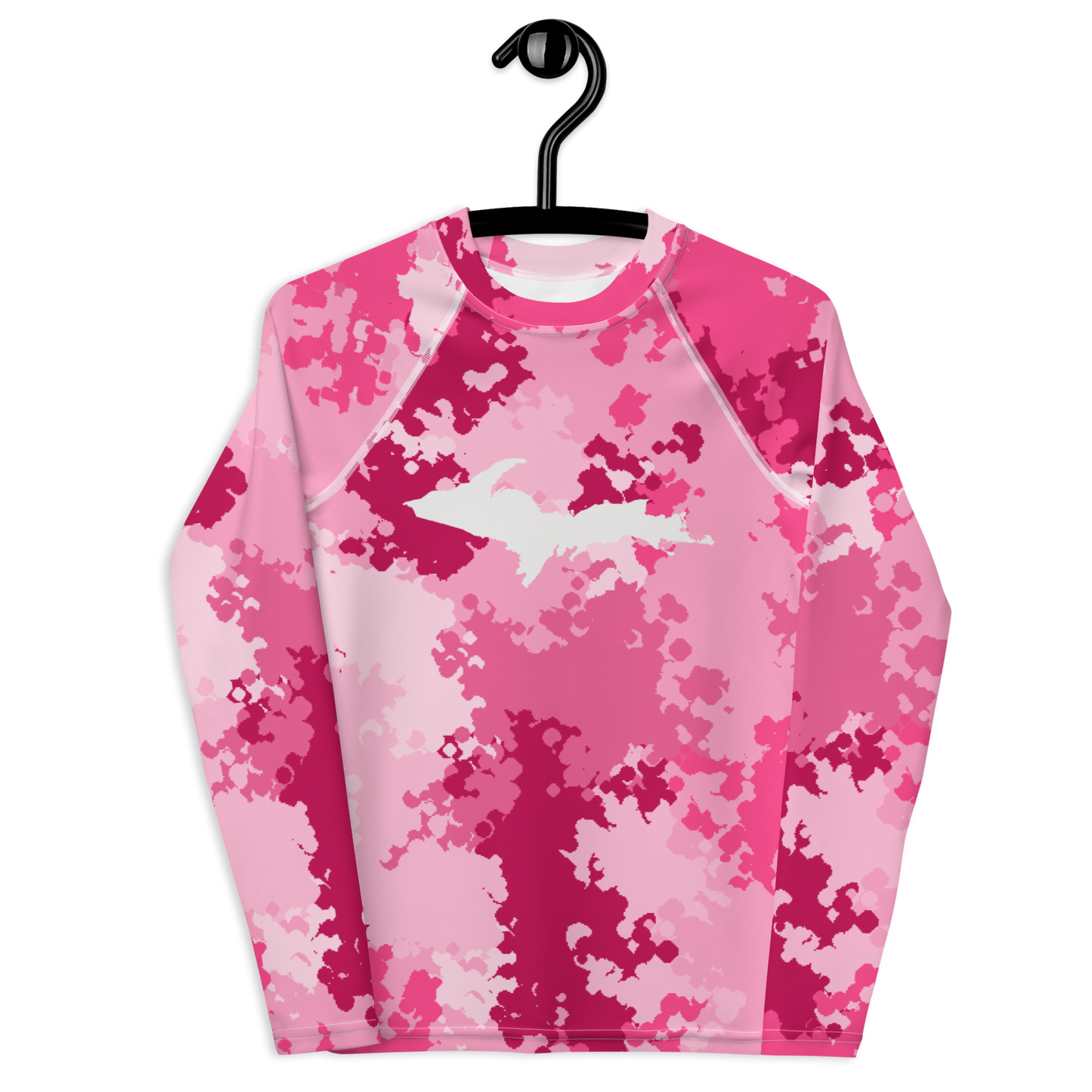 Michigan Upper Peninsula Rash Guard (w/ UP Outline) | Youth - Pink Camo