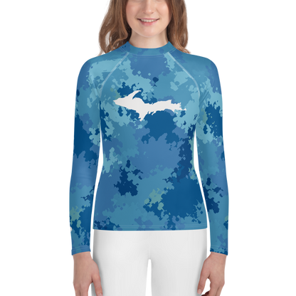 Michigan Upper Peninsula Rash Guard (w/ UP Outline) | Youth - Great Lakes Camo