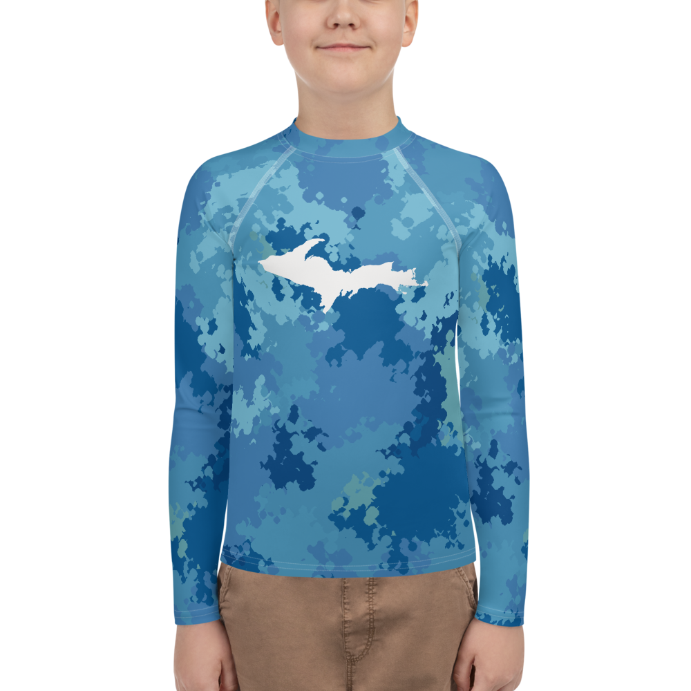 Michigan Upper Peninsula Rash Guard (w/ UP Outline) | Youth - Great Lakes Camo