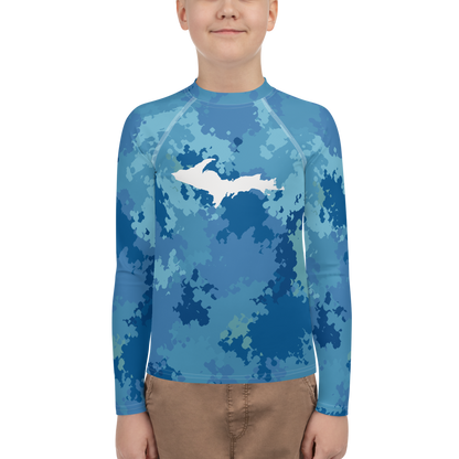 Michigan Upper Peninsula Rash Guard (w/ UP Outline) | Youth - Great Lakes Camo