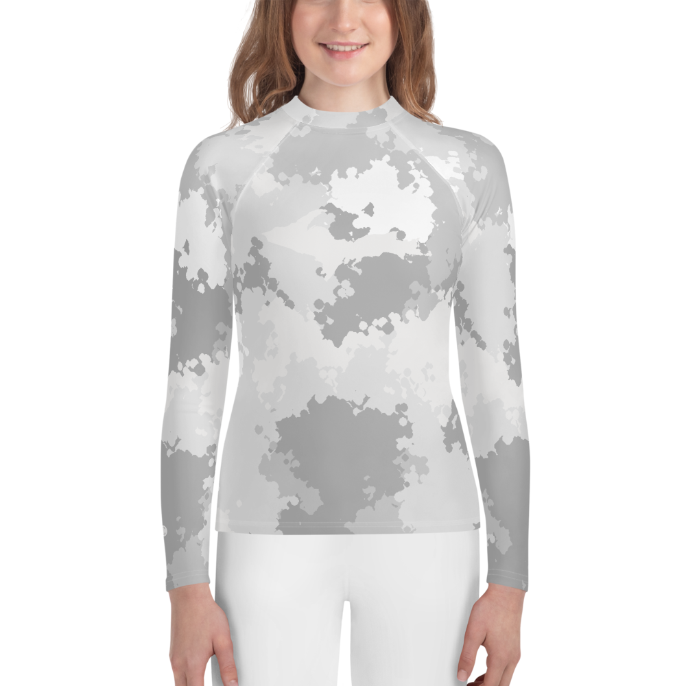 Michigan Upper Peninsula Rash Guard (w/ UP Outline) | Youth - Snow Camo