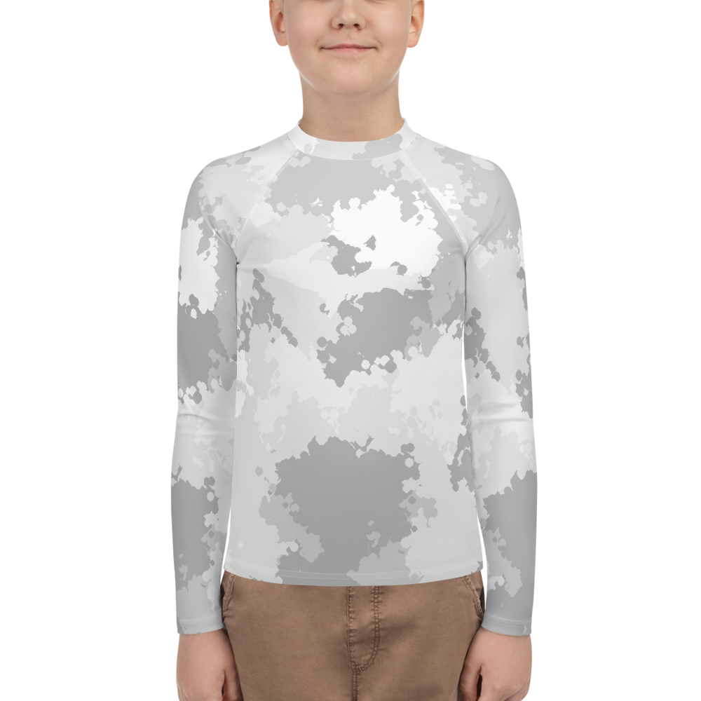 Michigan Upper Peninsula Rash Guard (w/ UP Outline) | Youth - Snow Camo