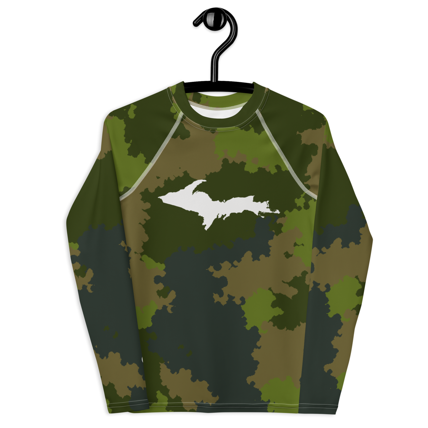 Michigan Upper Peninsula Rash Guard (w/ UP Outline) | Youth - Woodland Camo