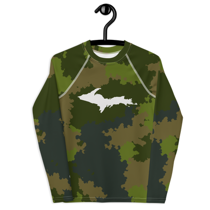 Michigan Upper Peninsula Rash Guard (w/ UP Outline) | Youth - Woodland Camo