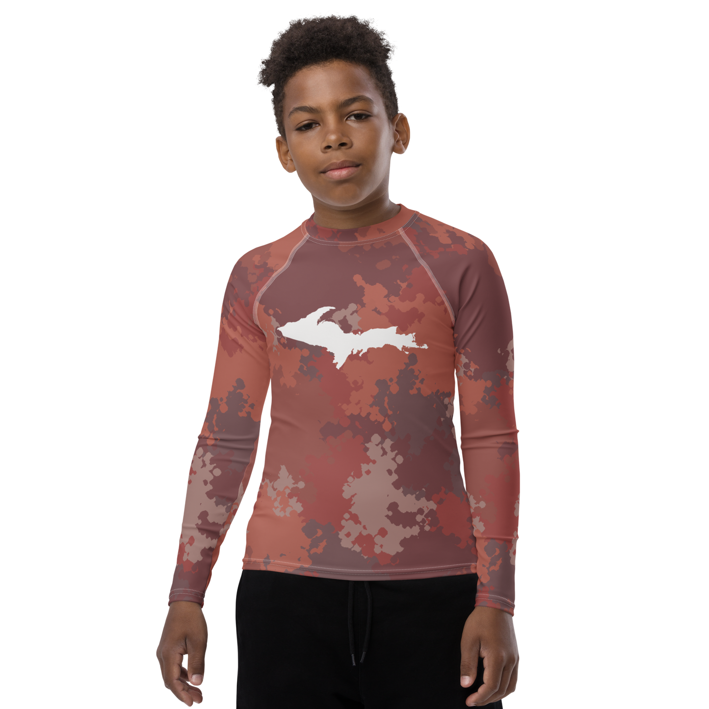 Michigan Upper Peninsula Rash Guard (w/ UP Outline) | Youth - Ore Dock Red