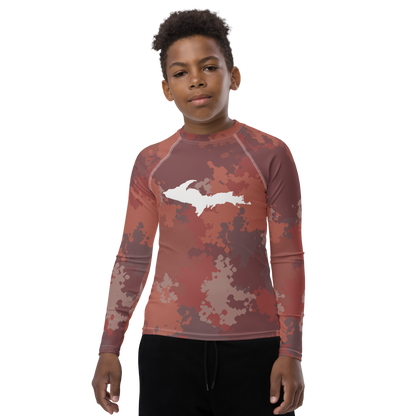 Michigan Upper Peninsula Rash Guard (w/ UP Outline) | Youth - Ore Dock Red